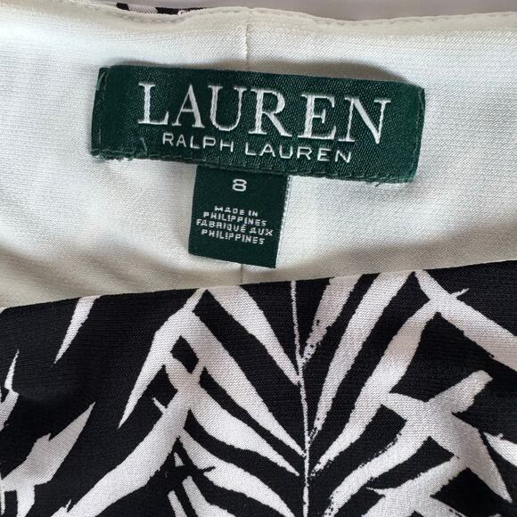 Ralph Lauren Joss Abstract Leaf Print Black White Midi Jersey Knit Dress Size 8 - Picture 6 of 9